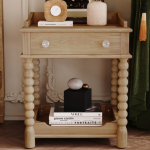 Retro Style Nightstand with Drawer and Open Shelf, Bedside Table with Turned Legs and Metal Handle - Image 3