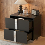 2 Large Capacity Drawers Nightstand,Simple and Generous, Black - Image 3