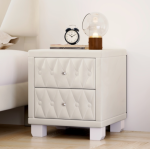 Elegant Velvet Nightstand with 2 Drawers and Crystal Handle, Storage Bedside Table with Button-Tufte - Image 5