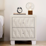Elegant Velvet Nightstand with 2 Drawers and Crystal Handle, Storage Bedside Table with Button-Tufte - Image 2