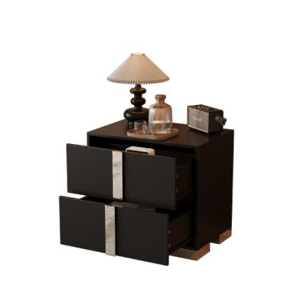 Elegant Nightstand with Metal Foot-for Bedroom, Living Room-Black|White|Gray
