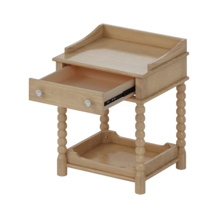 Retro Style Nightstand-Bedside Table with Turned Legs and Metal Handle