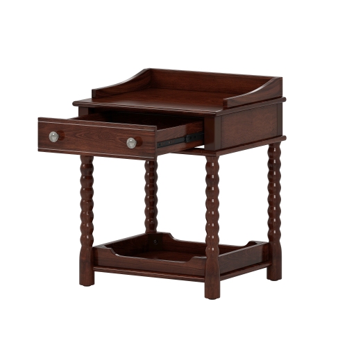 Retro Style Nightstand-Retro Style Nightstand Retro Style Nightstand with Drawer and Open Shelf for Bedroom, Bedside Table with Turned Legs and Metal Handle,Walnut